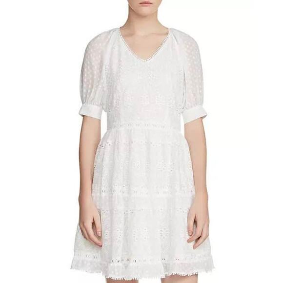 maje Women’s Size 1 or US Small White Revery Broderie Anglaise & Swiss Dot Dress - Picture 1 of 5